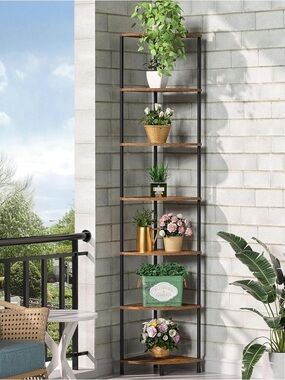 7-Tier Corner Plant Stand Shelf Rustic Brown Tall Display Shelf 64.7"